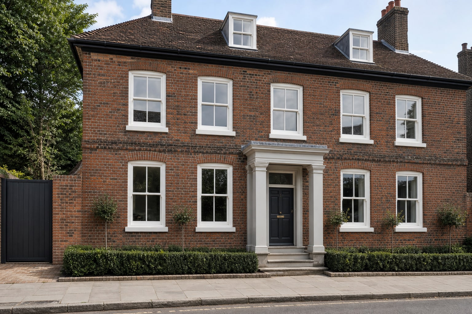 Glass link connecting a period Hertfordshire property to a modern extension