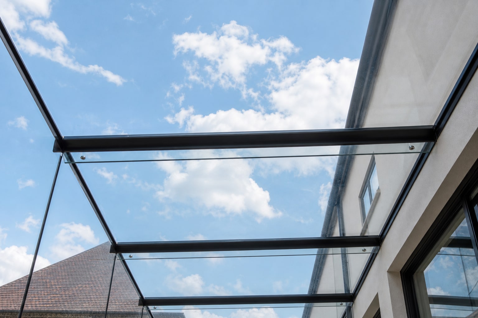 Looking up through the walk-on glass roof
