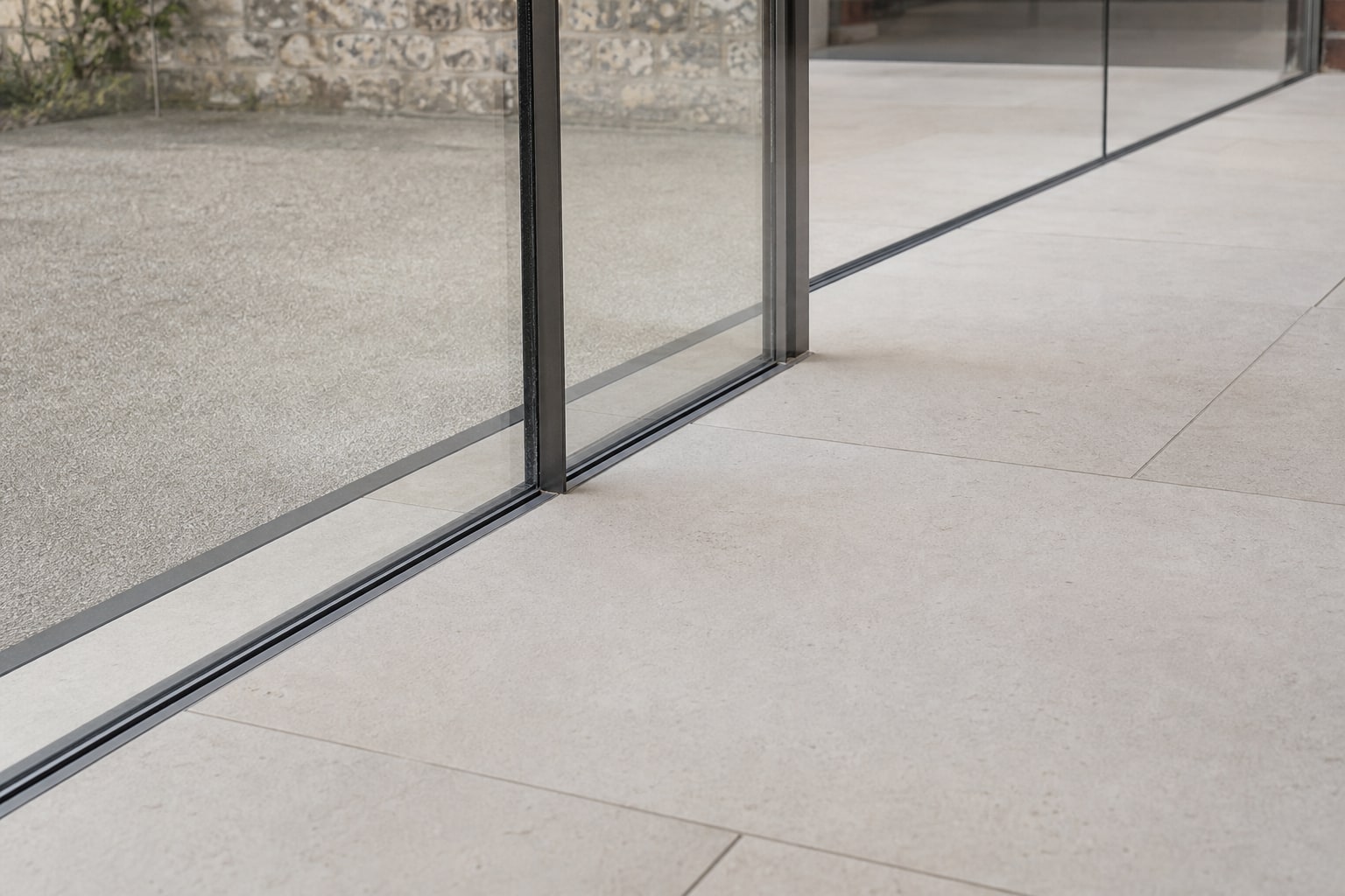 Floor junction where the glass link meets the interior