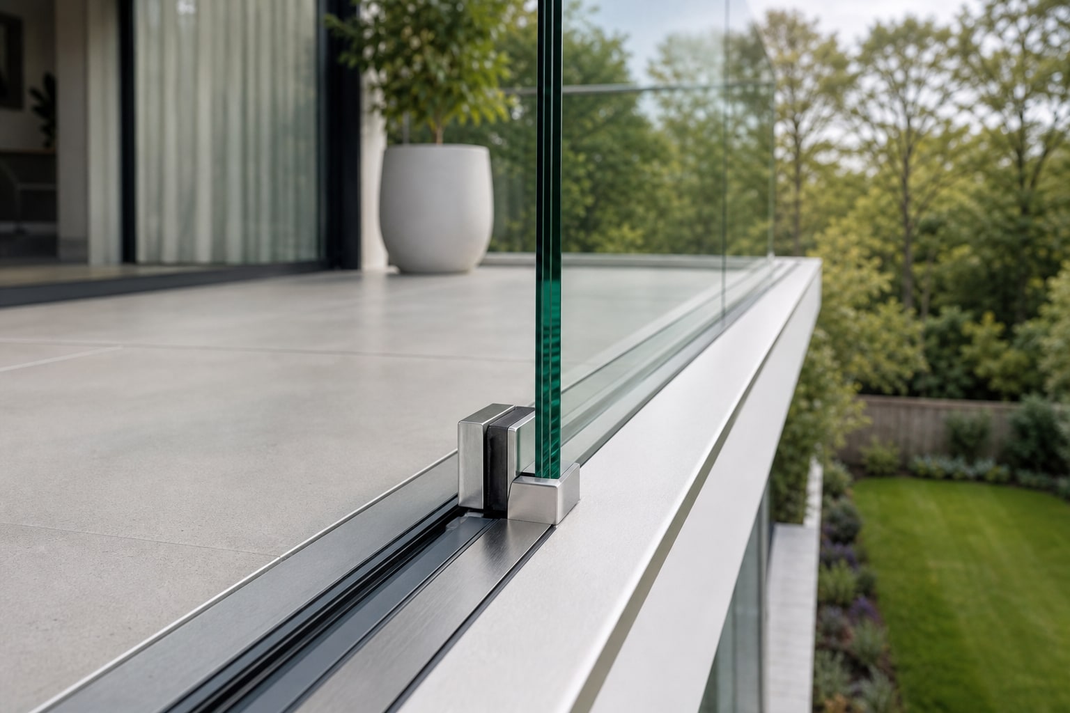 Glass balustrade clamp and tempered edge detail