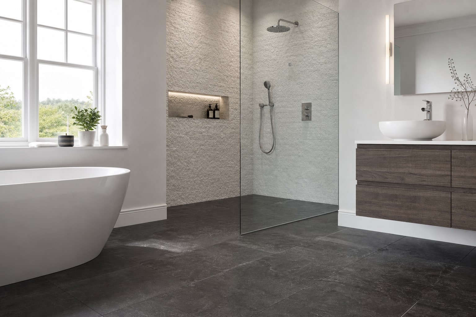 Frameless shower screen in a Hertford bathroom