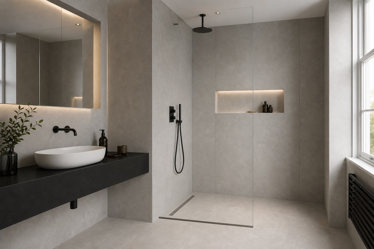 Opposite bathroom angle of the frameless shower
