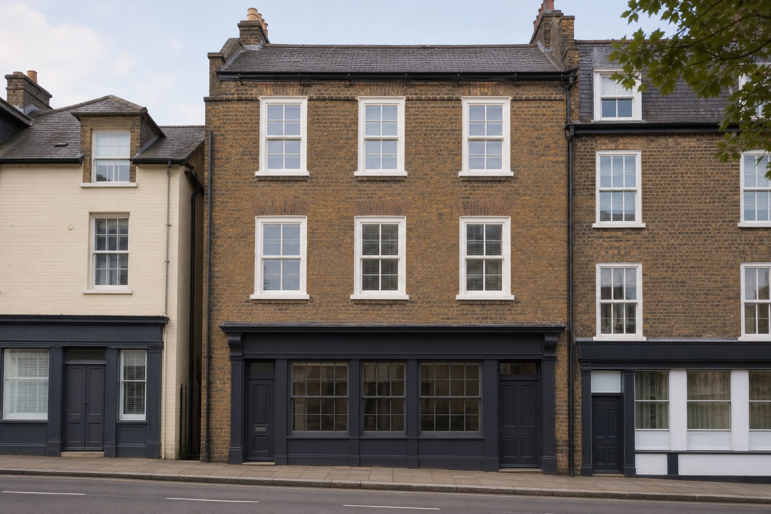 Wide street elevation with matching replacement windows