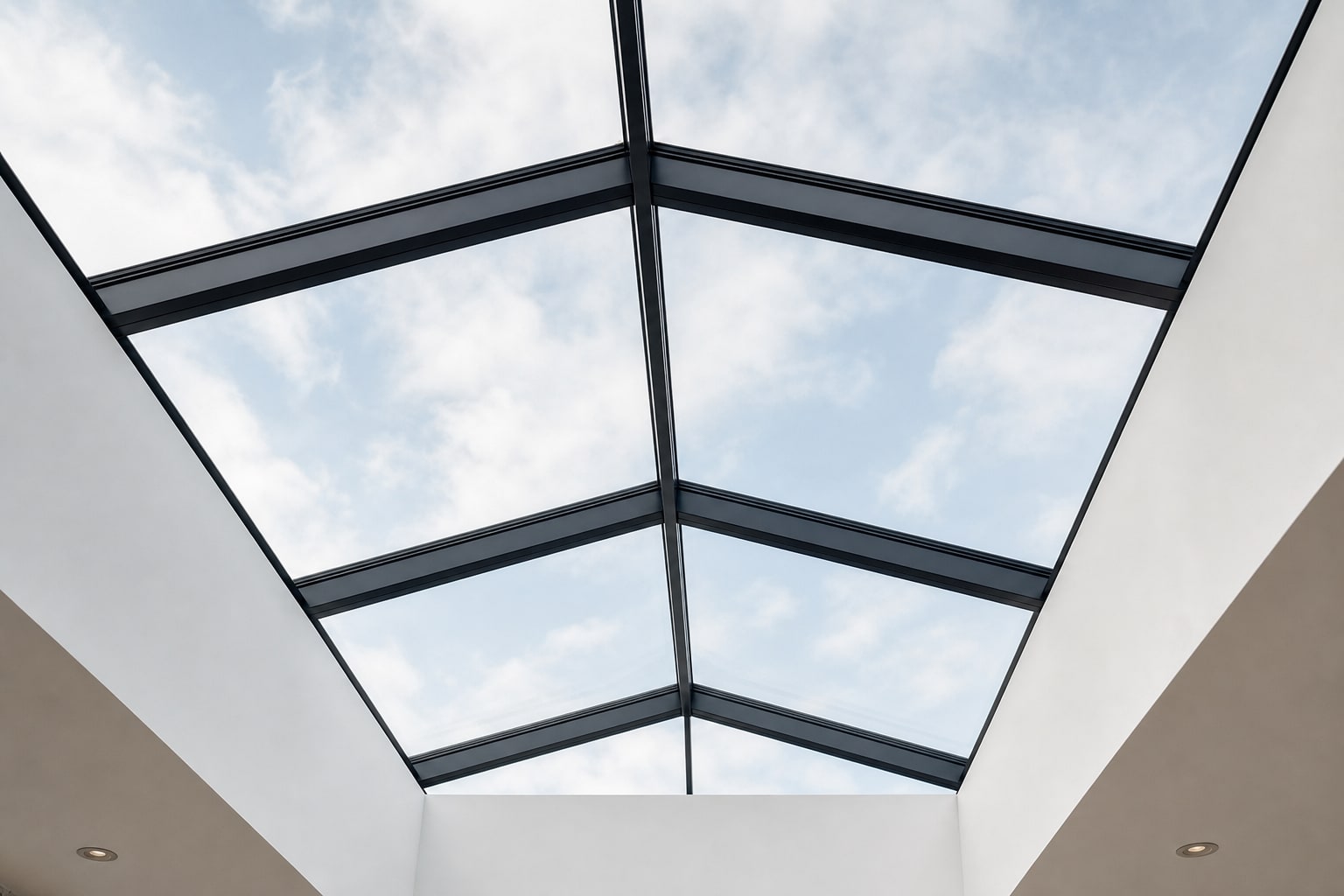 Looking up into the roof lantern aluminium framing