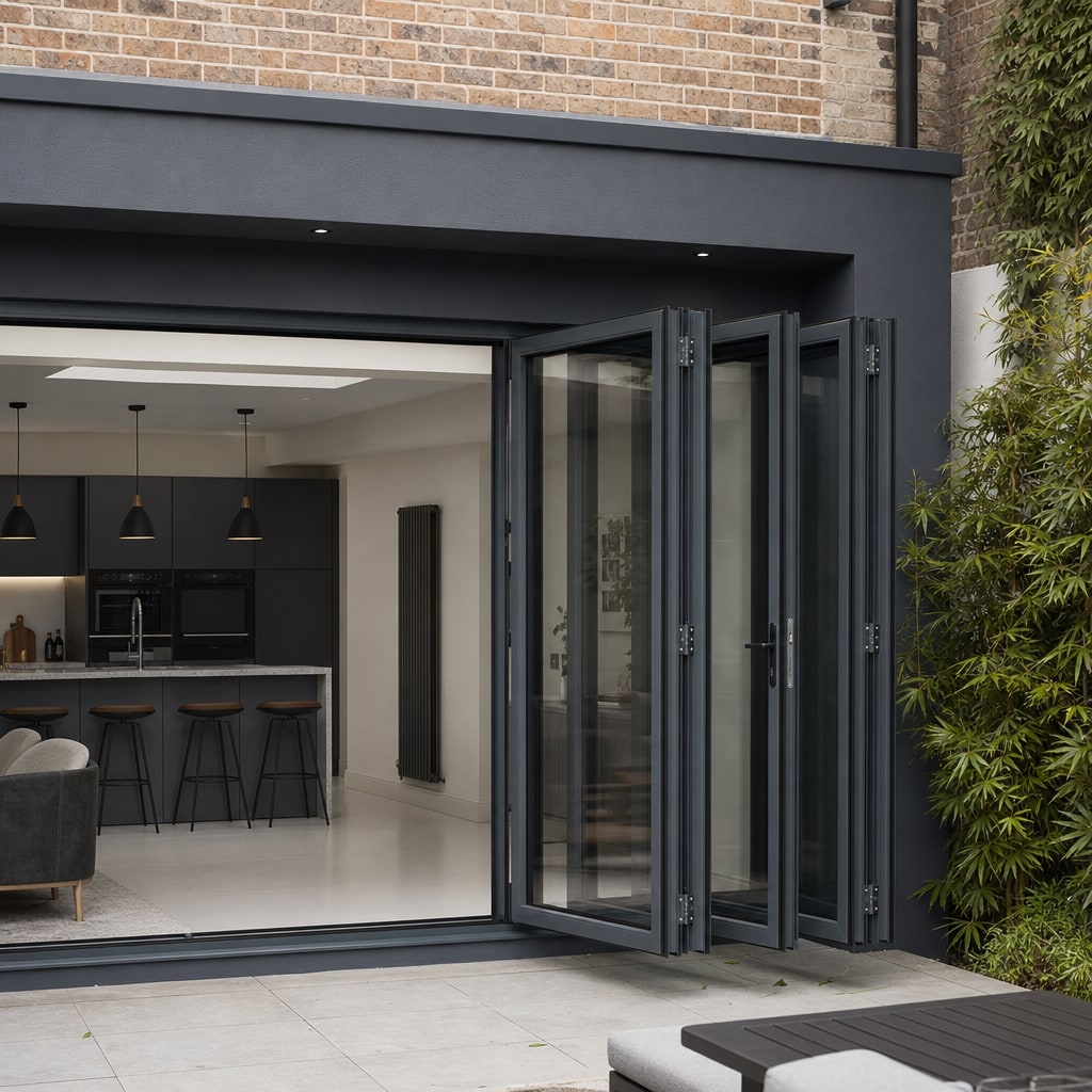 Bi-fold doors opening a Hertfordshire home to the garden