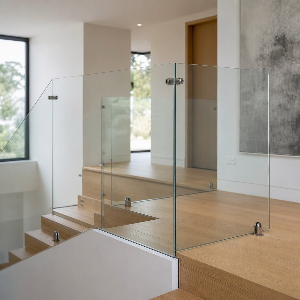 Frameless glass balustrade on a contemporary Hertfordshire staircase