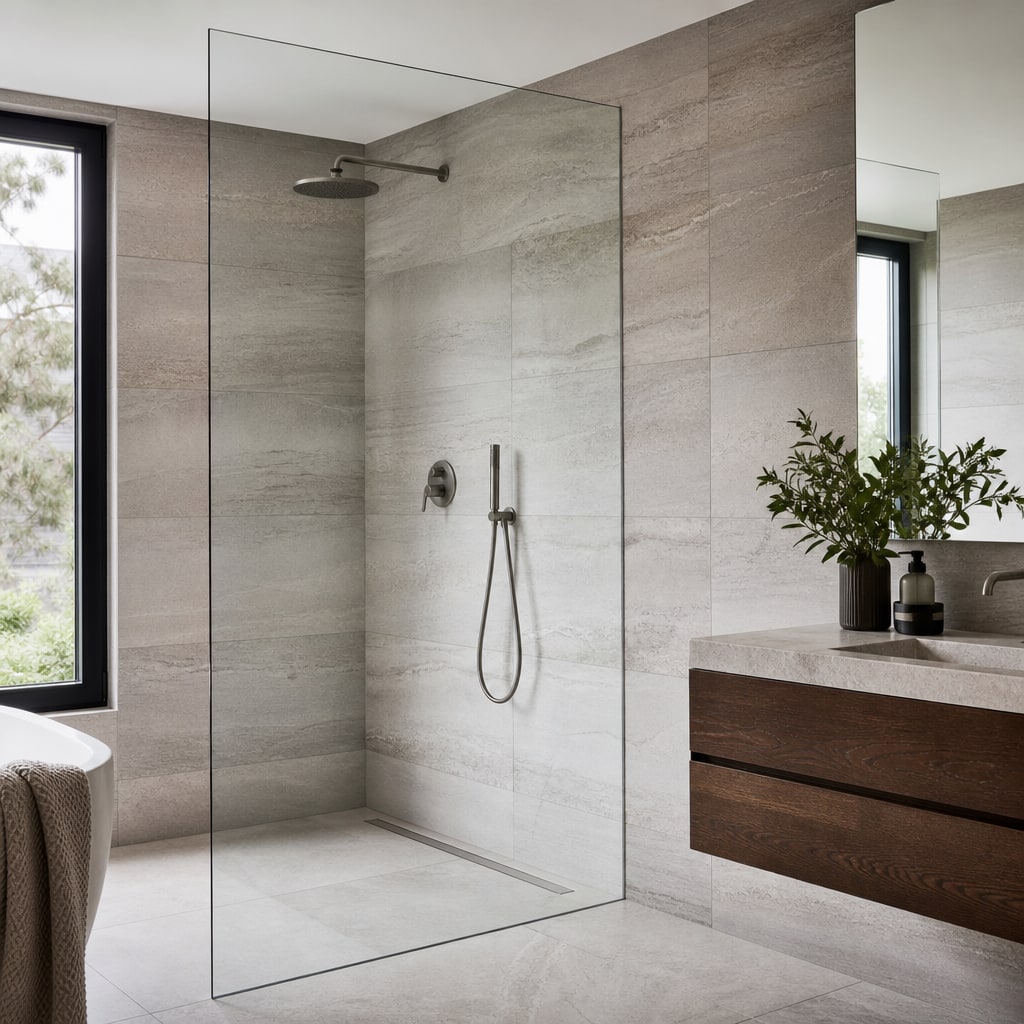Frameless shower screen in a Hertfordshire bathroom